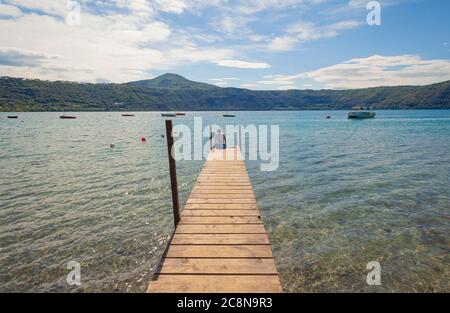 Wooden pier on Castel Gandolfo Lake near Rome, Italy Stock Photo