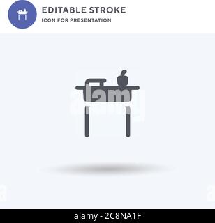 Desk icon vector, filled flat sign, solid pictogram isolated on white, logo illustration. Desk icon for presentation. Stock Vector
