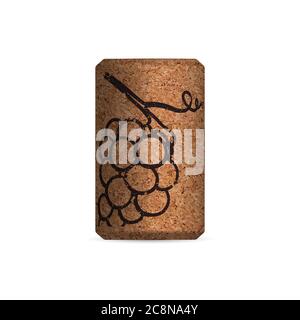 Photorealistic wine cork isolated on a white background. Front view, vector illustration. Stock Vector