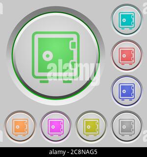 Set of color strong box sunk push buttons. Stock Vector