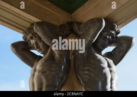 The Atlantes of the Hermitage, Figurative Public Sculpture in Saint Petersburg, Russia Stock Photo