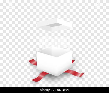 Open white gift box and red ribbon isolated on background. Stock Vector