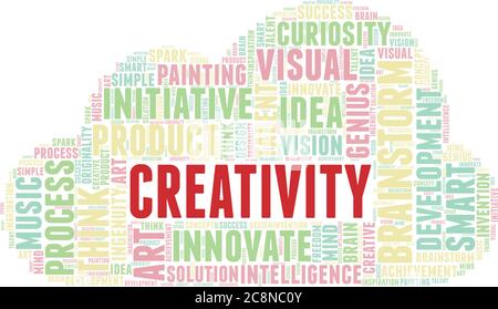Creativity word cloud isolated on a white background. 50's color palette Stock Vector