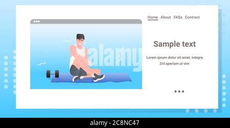 man doing yoga fitness exercises online training healthy lifestyle concept web browser window horizontal copy space vector illustration Stock Vector