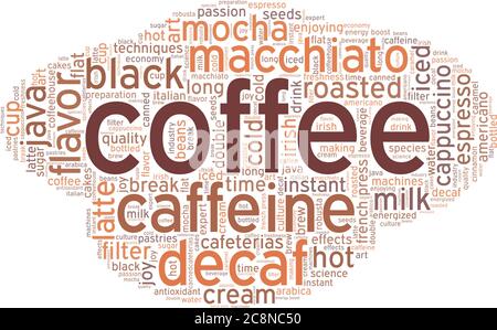 Coffee word cloud isolated on a white background Stock Vector