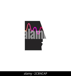 Brain activity and wave, profile of person with mental activity, symbol of therapy, creativity, psychology icon Stock Vector