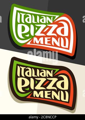 Vector logo for Italian Pizza, 2 isolated decorative labels with stylized green and red slices of pizza and unique brush typeface for words italian pi Stock Vector
