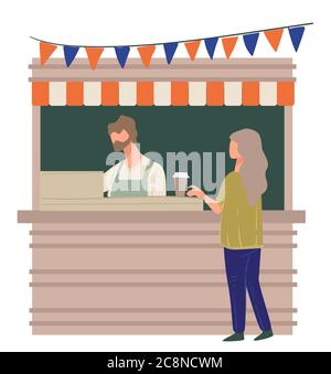 Woman ordering coffee from small cafe or shop Stock Vector
