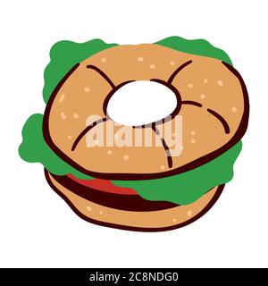 Sandwich with bun and vegetables, dieting and healthy eating Stock Vector