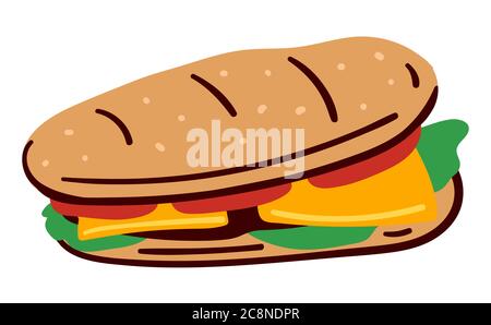 Sandwich made of bread, veggies and meat menu icon Stock Vector