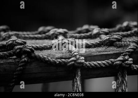 rope netеting on a wood Stock Photo