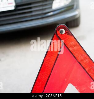 Car accident concept: emergency sign close up Stock Photo