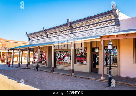 Tombstone, Arizona, USA - March 2, 2019: Morning view of Wyatt Earp's Oriental Saloon and Mercantile Store on Allen Street in the famous Old West Town Stock Photo