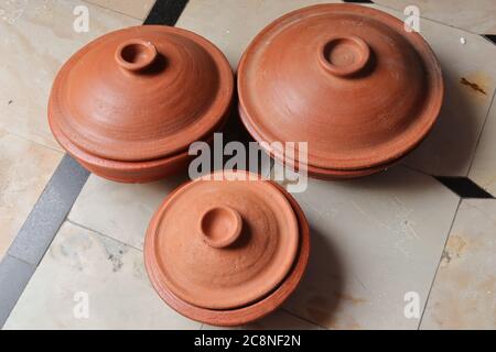 Cooking Clay pots isolated on white background Stock Photo