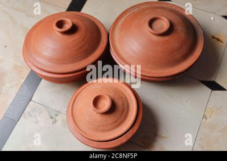 Cooking Clay pots isolated on white background Stock Photo