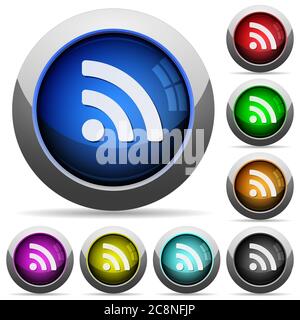 Set of round glossy Radio signal buttons. Arranged layer structure. Stock Vector