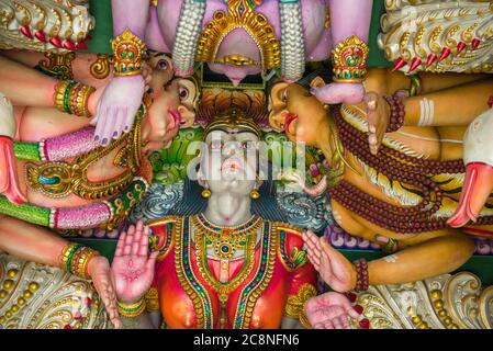 TRINCOMALEE, SRI LANKA - FEBRUARY 10, 2020: A fragment of the ceiling of the ancient Hindu temple complex Sri Bhadrakali Amman Kovil (Kali Kovil) Stock Photo