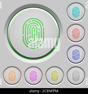 Set of color fingerprint sunk push buttons. Stock Vector