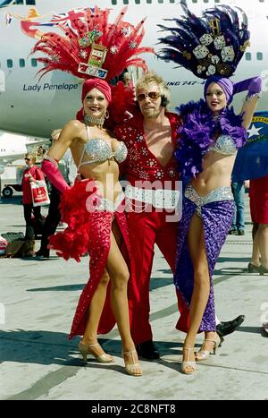 Virgin boss Sir Richard Branson enjoying the party on the Airlines inaugural trip to Las Vegas in 2000. Stock Photo