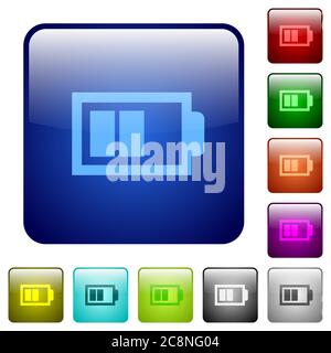 Set of half battery color glass rounded square buttons Stock Vector