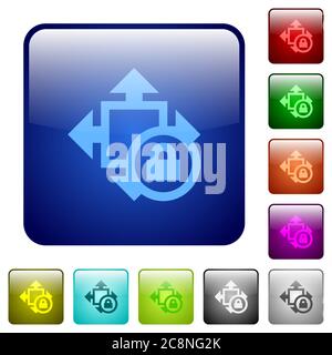 Set of size lock color glass rounded square buttons Stock Vector