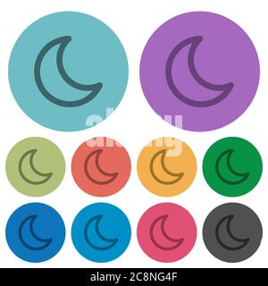Color moon flat icon set on round background. Stock Vector