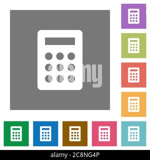 Calc flat icon set on color square background. Stock Vector