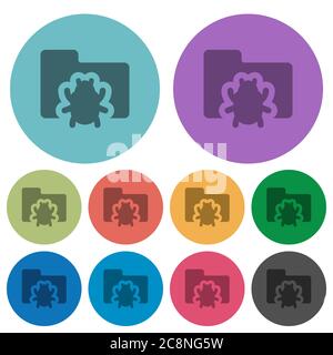 Color bug folder flat icon set on round background. Stock Vector