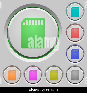 Set of color SD memory card sunk push buttons. Stock Vector