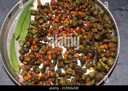 Fresh Young Lady Fingers fry or Okra in white background Stock Photo