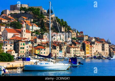 Beautiful places of Croatia - magnifiicent medieval town Sibenik in Adriatic coast Stock Photo
