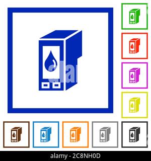 Set of color square framed Ink cartridge flat icons on white background Stock Vector