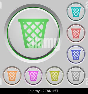 Set of color trash sunk push buttons. Stock Vector