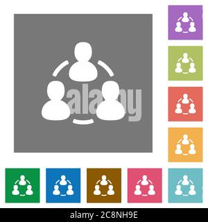 Online users flat icon set on color square background. Stock Vector