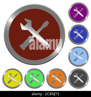 Set of color glossy coin-like tools buttons. Stock Vector