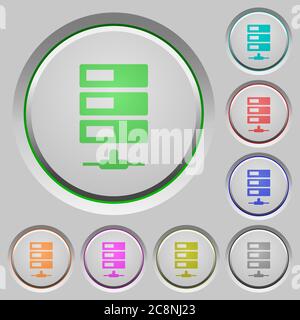 Set of color Data network sunk push buttons. Stock Vector