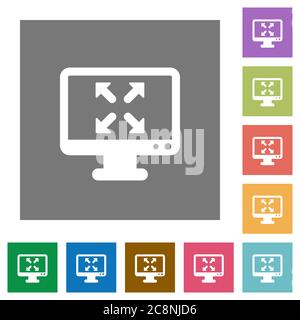 Fullscreen view flat icon set on color square background. Stock Vector