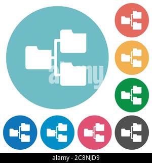 Flat shared folders icon set on round color background. Stock Vector