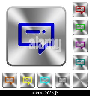 Engraved typing message icons on rounded square steel buttons Stock Vector