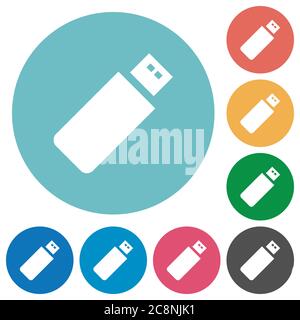 Flat pendrive icon set on round color background. Stock Vector