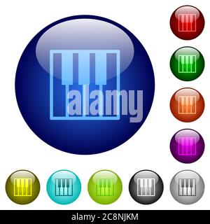 Set of color piano keyboard glass web buttons. Stock Vector