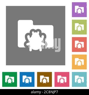 Bug folder flat icon set on color square background. Stock Vector