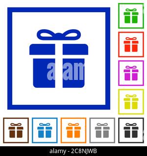 Set of color square framed gift box flat icons on white background Stock Vector