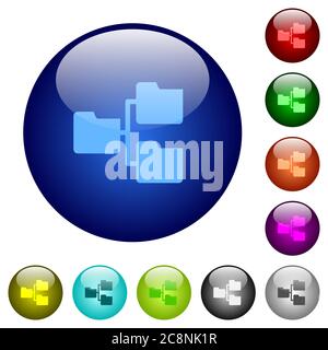 Set of color shared folders glass web buttons. Stock Vector