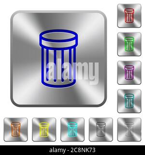 Engraved trash icons on rounded square steel buttons Stock Vector