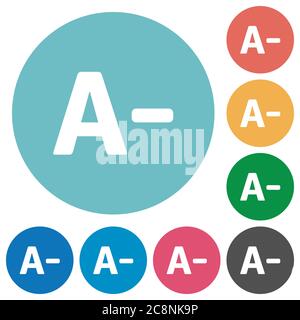 Flat decrease font size icon set on round color background. Stock Vector