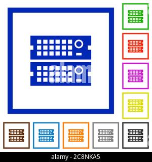 Set of color square framed rack servers flat icons on white background Stock Vector