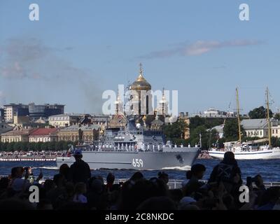Russians Navy's Day celebration with the Maritime and Airforce Parades with Russian President Vladimir Putin attendance in St Petersburg, Russia Stock Photo