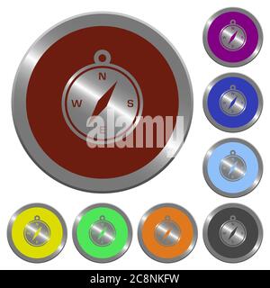 Set of color glossy coin-like compass buttons. Stock Vector