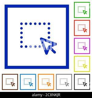 Set of color square framed drag flat icons on white background Stock Vector